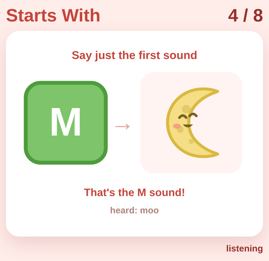 A letter beside a picture of something that starts with it, asking for just that first sound rather than the whole word.