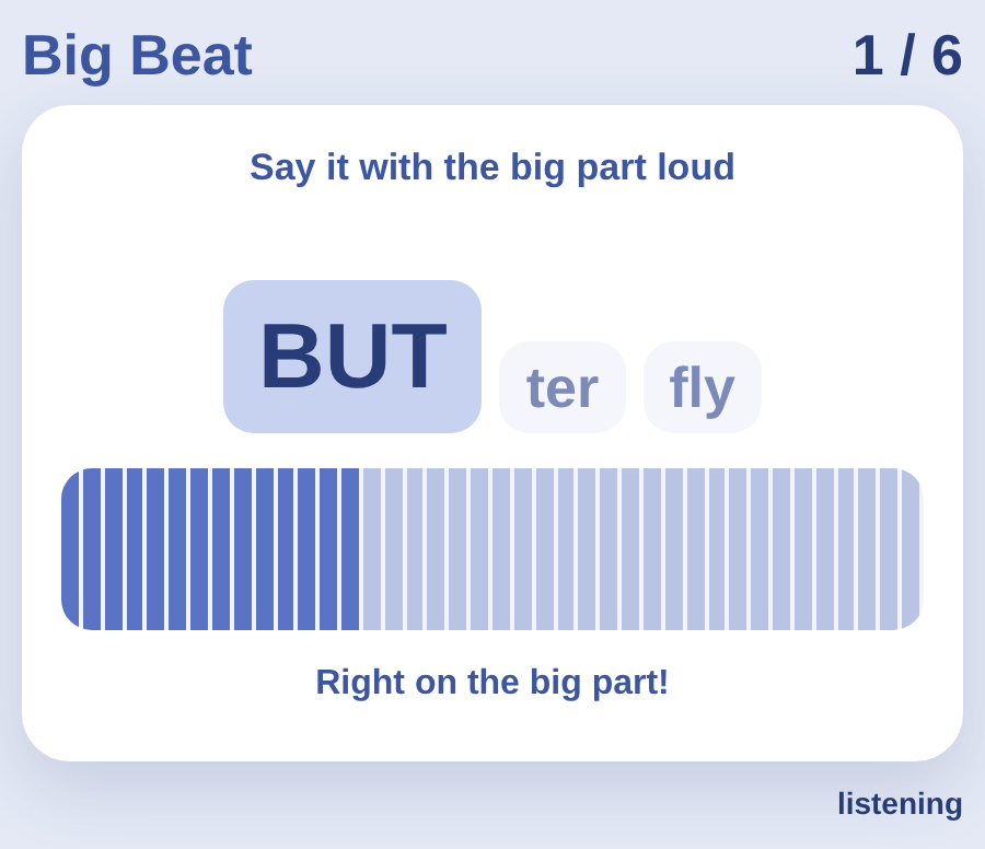 A word split into its parts with the loud one drawn bigger than the others, and the shape of a voice drawn underneath it.